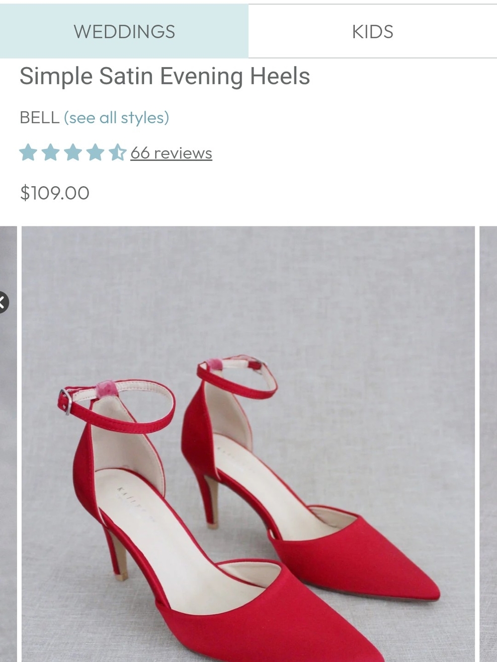 Bell Simple Satin Evening Heels in Red